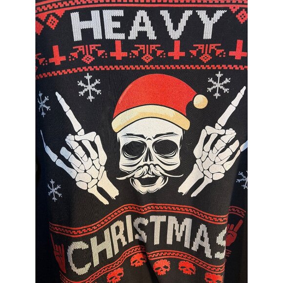 Heavy Christmas Skeleton Ugly Sweater Black Red Holiday Print Funny Mens L - Picture 2 of 4